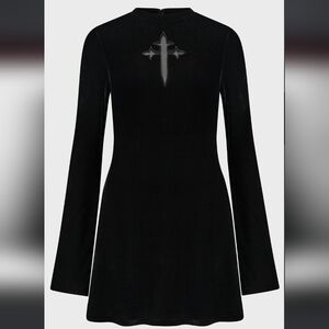 Killstar Black Long Sleeve Dress with Cross Detail